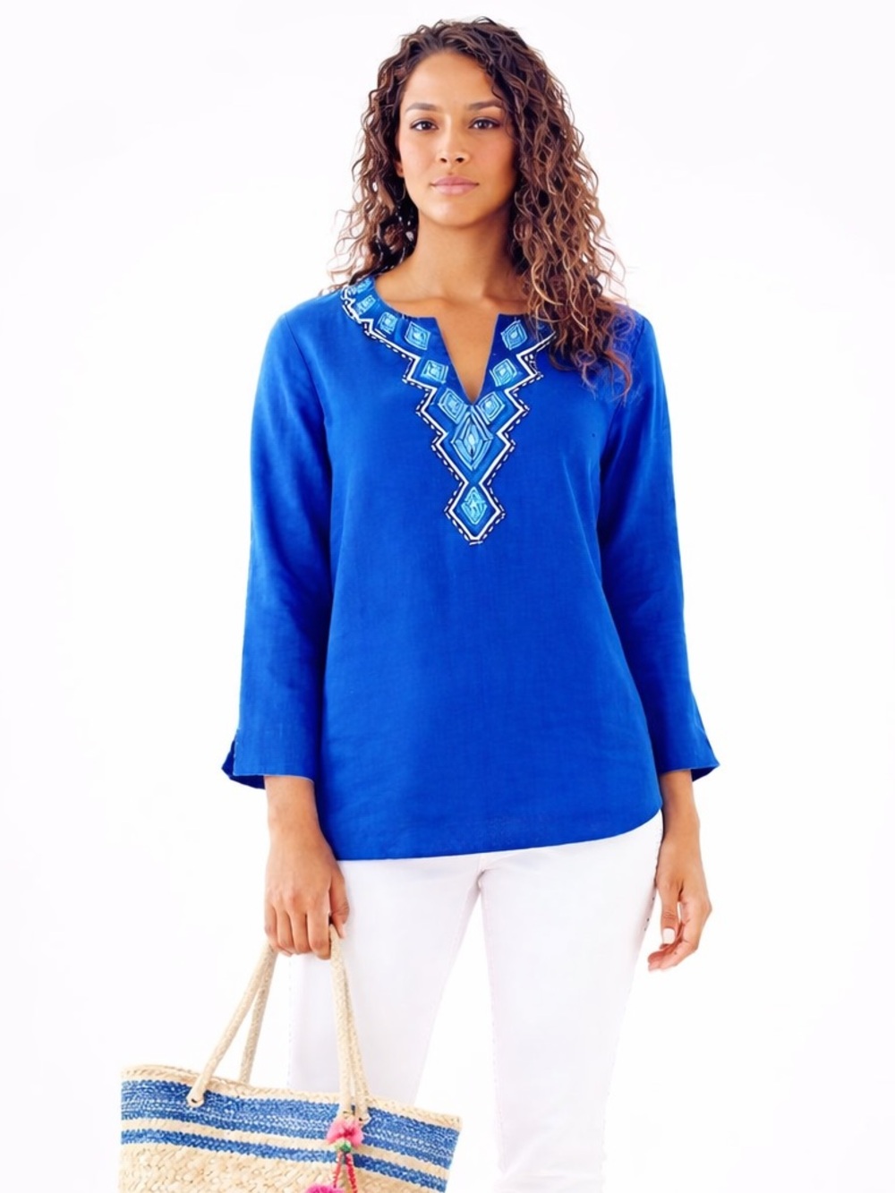 Lilly Pulitzer 100% Linen NWT Amelia Island Tunic Top Twilight Blue size XXS